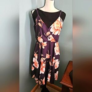 Floral Wrap Dress - Black and Peach